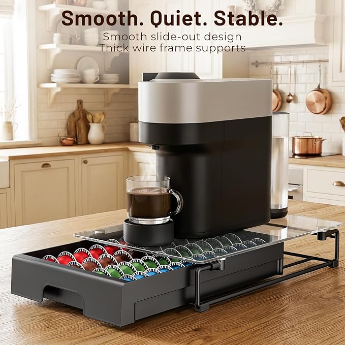 EVERIE Coffee Pod Drawer Organizer for Nespresso Machines,High-Capacity Storage for Vertuo Capsules,Smooth Pull-Out Design, Fits Under Coffee Makers (12”W x 16.5”D x 3.5”H)