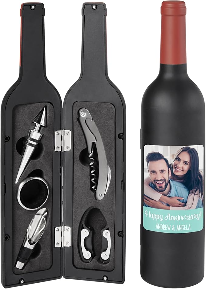 Let's Make Memories Personalized Photo 5-Piece Wine Tool Set - Wine Bottle Opener - Teal