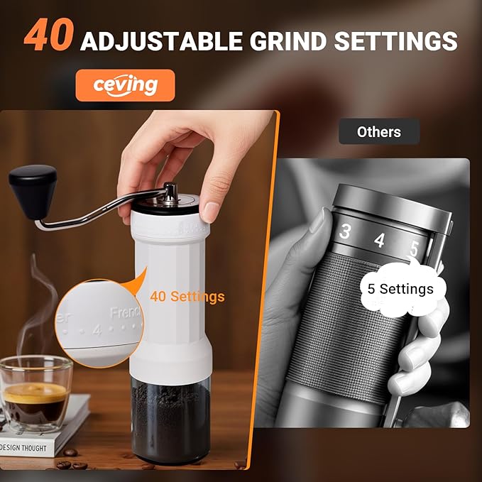 Mini Manual Coffee Grinder with 40 Adjustable Settings, Portable Hand Coffee Bean Mill with 30g Capacity, Conical Burr Coffee Grinder with Crank for Travel, Camping, Office, Espresso, Pour Over, etc