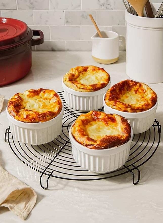 LE TAUCI Ramekins 8 OZ Oven Safe, Creme Brulee Ramekins, Pudding Custard Cups Souffle Ramiken, Dipping Sauce Dishes, Ceramic Ramekin Bowls Set of 6, White