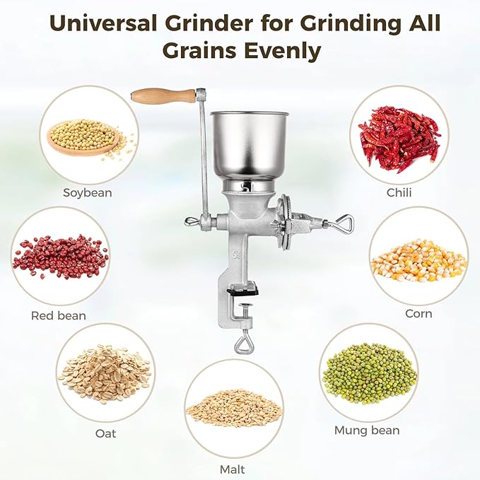 High Hopper Corn Grinder, Iron Grain Grinder Manual Coffee Grinder, Hand Grinder with Large Hopper for Barley Wheat Berries Coffee Chickpeas Pepper Dried Beans, Animals Feed Home Brewing