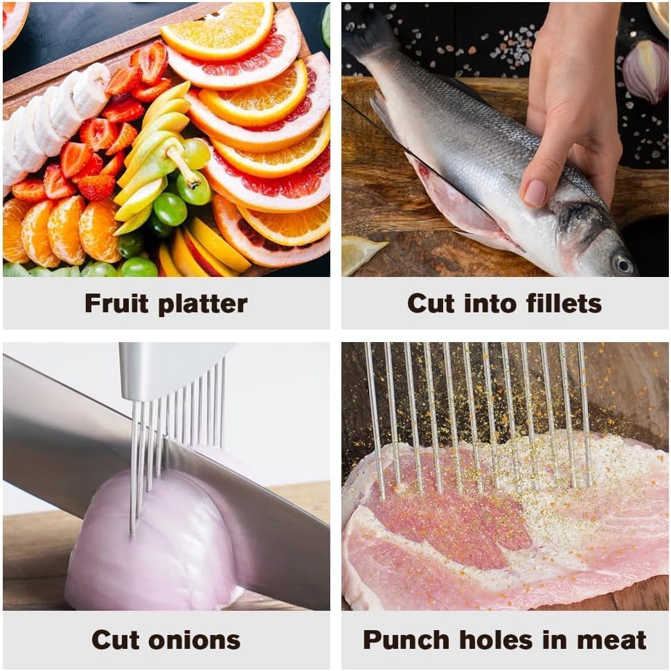 Onion Slice Holder, 2025 Upgraded Stainless Steel Onion Holder for Slicing Lemon Slicer Vegetable Cutter, Kitchen Chopper Slicing Assistant Tool for Meat, Onion, Potato, Tomato (2, C)