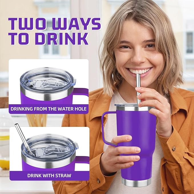 20 oz Tumbler with Handle Stainless Steel Insulated Coffee Mug Tumbler with Lid and Straw Double Wall Vacuum Insulated Coffee Mug Leak Proof Travel Mug Tumbler for Hot and Cold Drink (Mix Color-9)