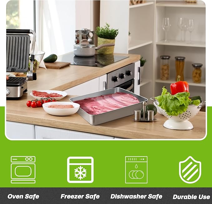 Tioncy 3 Set Stainless Steel Cake Pan with Lid 13/11/9 Inch Rectangle Sheet Baking Pan with Covers Bakeware with Lids for Cakes Breads Casseroles Fish Vegetables and More