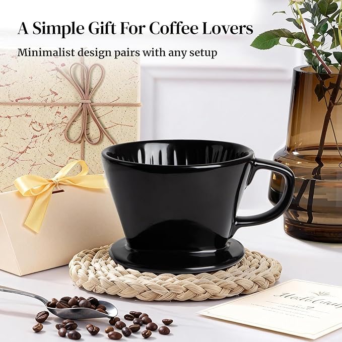 DOWAN Pour Over Coffee Maker, Non-Electric Pour Over Coffee Dripper, Manual Brew Maker, Single Cups Porcelain Slow Brewing Accessories for Gifts, Black