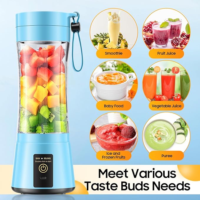 Portable Blender for Smoothies & Shakes - Cordless Personal Size Blender with 6 Blades, 380Ml Juice Cup, Lightweight & Rechargeable, Freshly Squeezed for Picnic/Sports/Office, Mother's Day