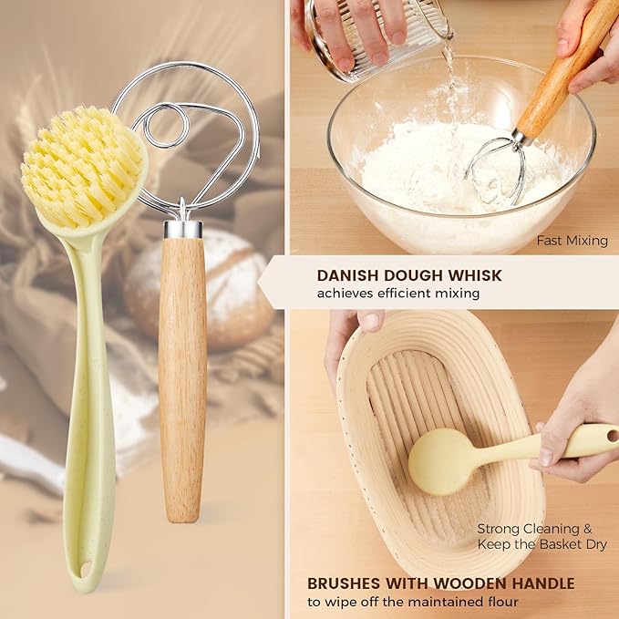 Banneton Bread Sourdough Proofing Basket - Sourdough Starter Kit Set Of 2, Sourdough Bread Baking Supplies 10" Oval Set of 2, Bread Proofing Basket with 8 Accessories