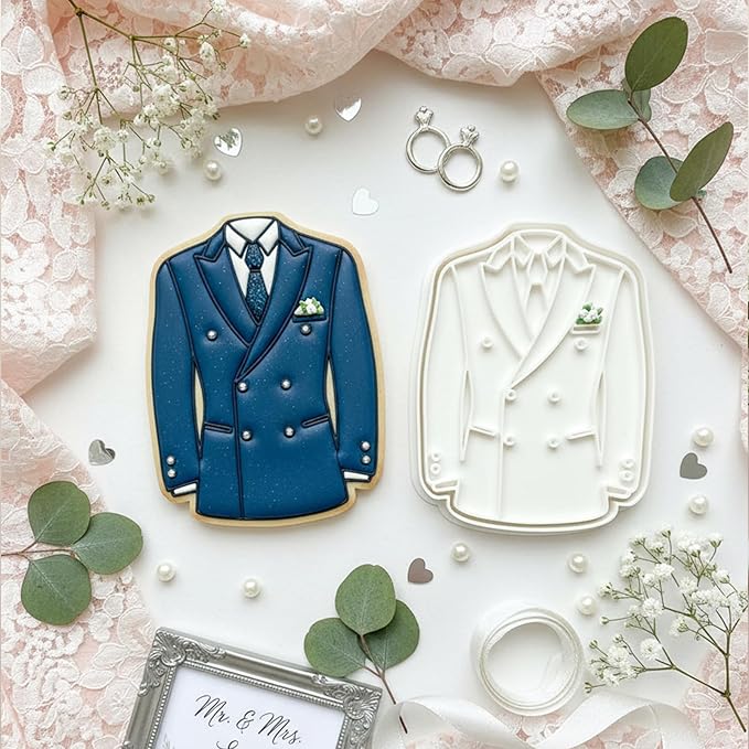 Wedding Cookie Cutters Cutter Molds Tuxedo 3.5" with Plunger Stamps Baking Dough Tools Cake Shapes PLA Accessories for Birdesmaid Decorative Party Kitchen Supplies