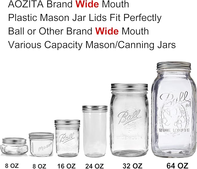 AOZITA [16 Pack] Colored Plastic Mason Jar Lids Fits Ball, Kerr & More - 8 Wide Mouth & 8 Regular Mouth - Storage Caps for Canning Jars, Dishwasher Safe & Food Grade & Leakproof