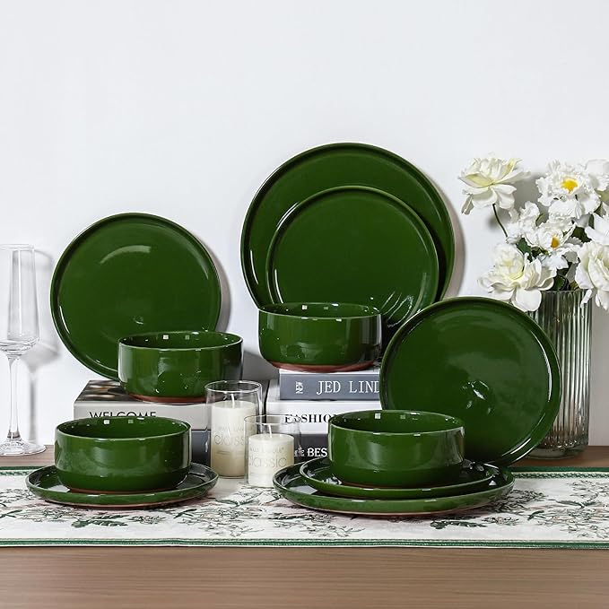 GZG Ceramic Dinner Salad Plates Set of 4, 8 Inch Speckled Dinnerware Dessert Plates with Clay-Tone Base, Microwave Oven Dishwasher Safe