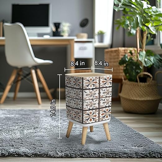 Small Trash Can with Lid Seamless Ceramic Tile Colorful Vintage Multicolor Pattern Wastebasket with Press Cover Dog Proof Garbage Can Waste Bin for Kitchen Bathroom Nursery 2.6 Gallon