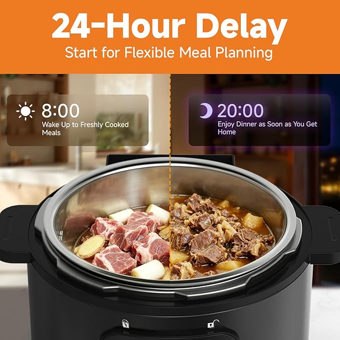 6Qt 9-in-1 Electric Pressure Cooker, Dual Inner Pots, Stainless Steel Pot and Non-Stick Pot, 12 Preset Cooking Programs with IMD Touchscreen, Safe Vent, Slow Cook, Rice Cook, Steam, Black