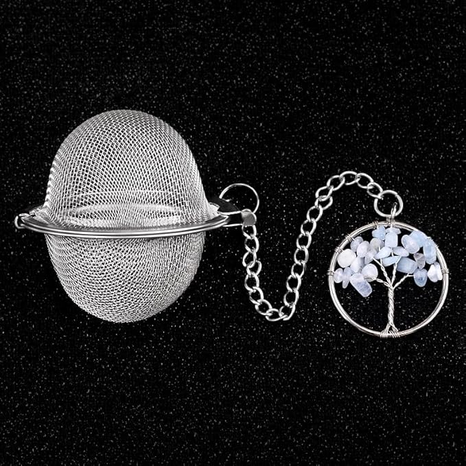 5 Pcs Tea Filter Stainless Steel with Life Tree Crystal Energy Stone Tea Strainers with Fine Mesh Extend Chain Hook Tea Ball Infuser for Loose Tea Leaves Spices Seasonings