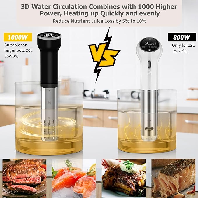 CATTLEMAN Sous Vide Cooker WiFi, 1000W, IPX7 Waterproof, Immersion Circulator for Sous-Vide, Suvee Cooker, Sous Vide Machine with Cookbook, Precision Temperature & Timer, Noise-free