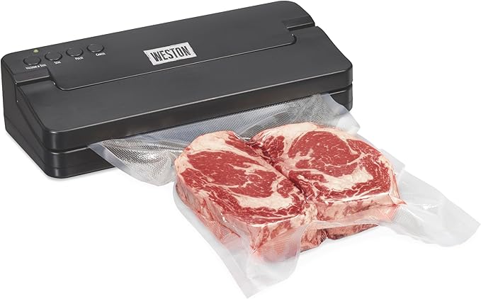 Weston Compact Food Vacuum Sealer Machine, Powerful 23” Hg Pump, For bags Up To 11” Wide, 100 Watts, Corner Guides for Easy Align, Intuitive Controls + Pulse Function, Black (65-2061-W)