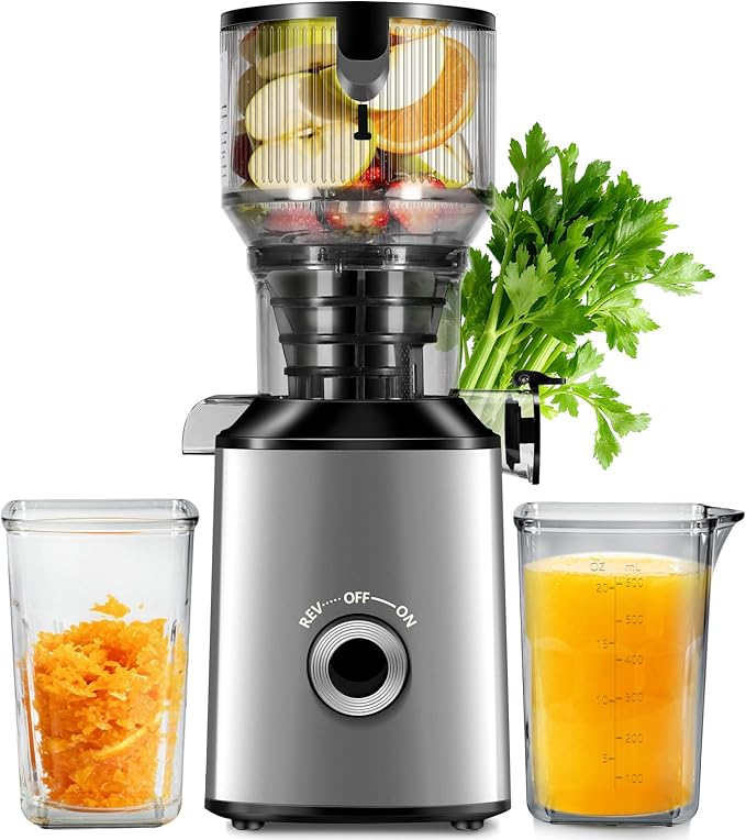 Cold Press Juicer Machine 5.4" Wide Feed Chute Juice Extractor Machine High Juice Yield, Slow Masticating Juicer