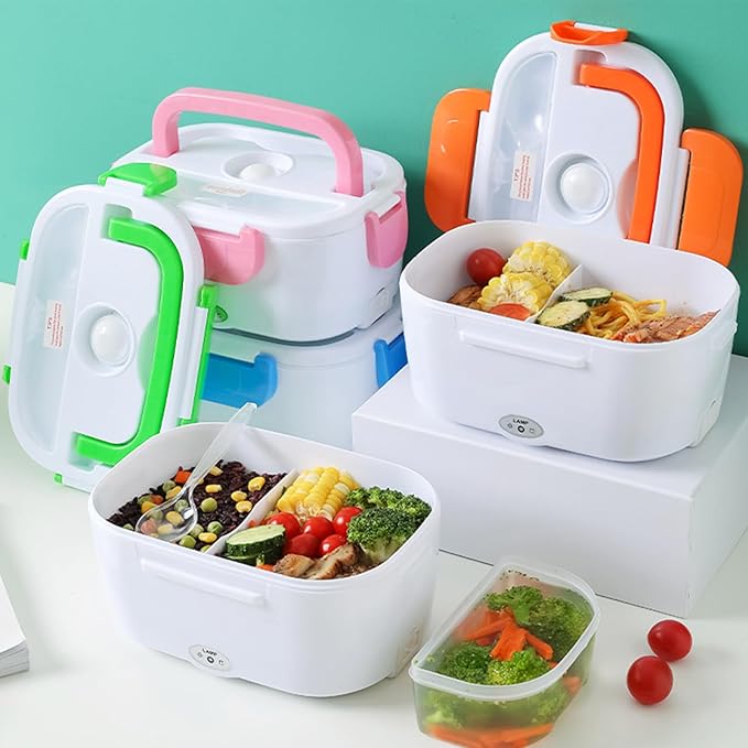INVODA Electric Lunch Box 110V Food Heating Lunch Hot Box Portable Insulated Bento Box Electric Lunch Container for Office Travel Home (Green)