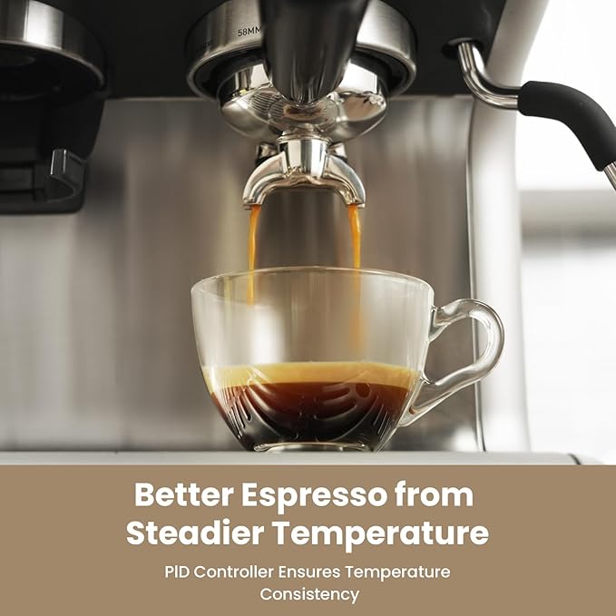 Gevi Dual Boiler Espresso Machine with Built-in Grinder, 58mm Commercial Portafilter, Barista Steam Wand, 31 Grind Settings, Stainless Steel, for Home Barista Use, Sterling Silver