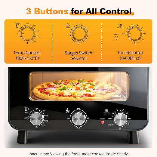 OLIXIS Pizza Oven Indoor, 1600W Electric Pizza Oven Fast Heating, 4 Modes Pizza Maker for 12 Inches, with Pizza Stone & Spatula, Upper-Bottom Independent Heating Temperature Control