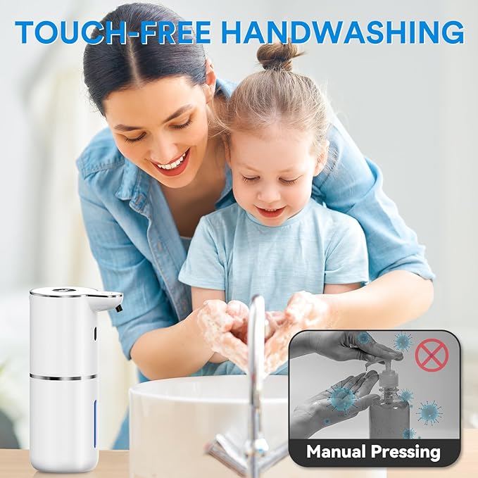 Automatic Foaming Soap Dispenser Touchless, Rechargeable Electric Hand ＆ Dish Soap Dispenser for Bathroom and Kitchen - Smart Digital Display, 6 Adjustable Level, 380ml, Wall Mounted, IPX5