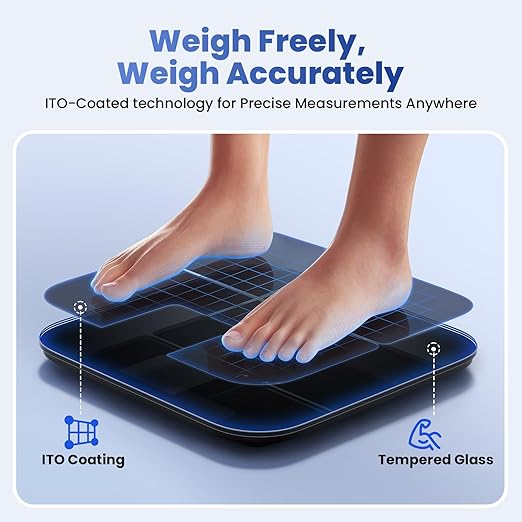 Smart Scale with Large Color Display, Digital Bathroom Scale for Body Weight BMI Muscle Mass, 25 Composition, Body Fat Scale with Heart Rate, 11.8" Large Platform, 400 lbs (Black)