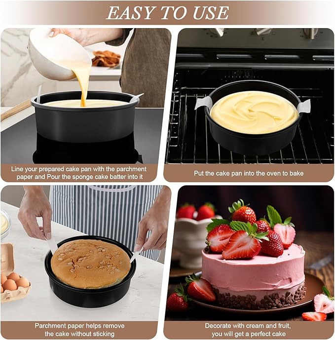 AIVIKI 8-Inch Round Cake Pan Set of 3, Nonstick Smash Cake Baking Pans Tins with 100 Pieces Parchment Paper, Carbon Steel Bakeware for Birthday Christmas, Oven & Dishwasher Safe