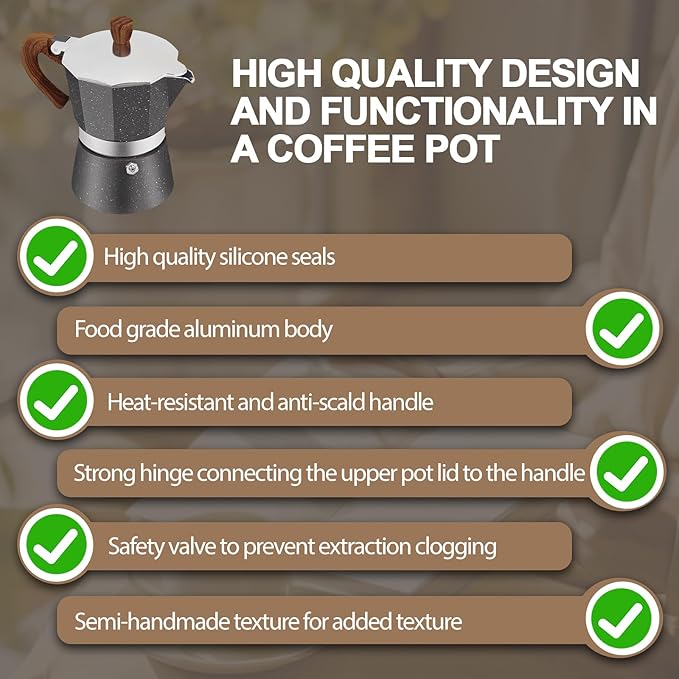Aluminum 6 Cup 300ml Moka Pot Express Coffee Maker Stovetop Espresso Colorful Coffeemaker Italian Classic Style Brewing Greca Cafe Mocha Machine for Cafeteras Lover Camping Travel and Home Use 10oz