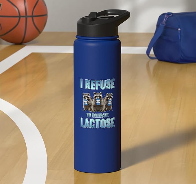 I Refuse To Tolerate Lactose Funny Raccoon Humor Stainless Steel Insulated Water Bottle