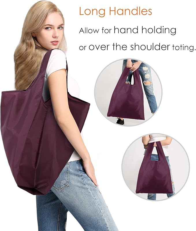 BeeGreen Burgundy Reusable Grocery Bags with Zipper Storage Pouch 10 Packs Wine Red Reusable Shopping Bags Bulk Foldable-Machine Washable