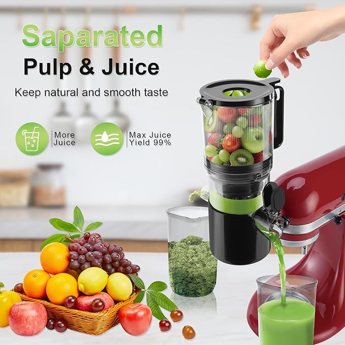 Masticating Juicer Attachment for KitchenAid Stand Mixer,Slow Cold Press Juicer for Kitchenaid Accessory with 4.5" Large Feed Chute,2 * 28oz Cups for Fruits & Vegetables by Aifeel