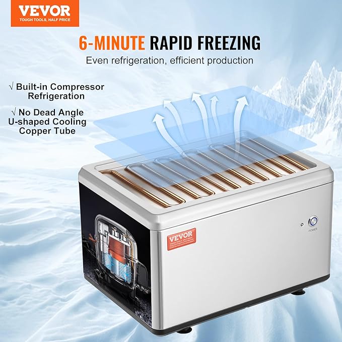 VEVOR Fried Ice Cream Machine, 12.6" x 8.5" 120W Stir-Fried Ice Cream Roll Maker with Compressor and 2 Scrapers, for Making Dessert Rolls, Frozen Yogurt