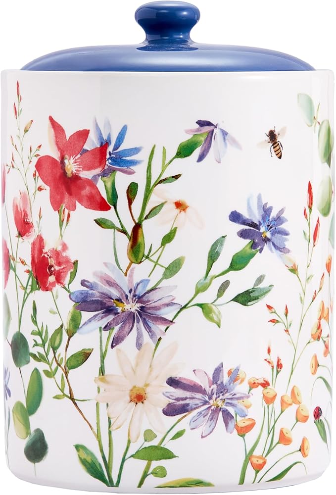 Bico Summer Provence Ceramic Air Tight 9 inch Cookie jar, for holding coffee, powder, tea, spices, Microwave and Dishwasher Safe