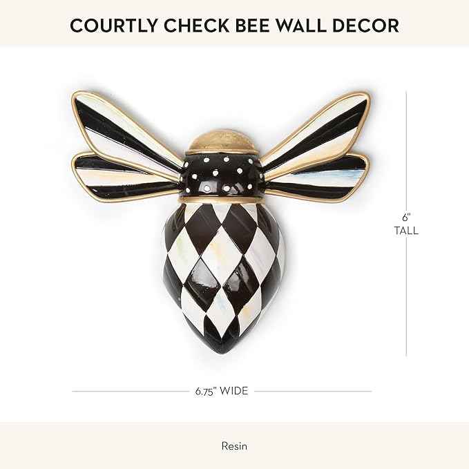 MACKENZIE-CHILDS Bee, Hanging Bee Decoration, Black-and-White Courtly Check