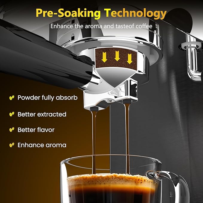 Espresso Machine 20 Bar,Touch Screen Espresso Maker with Steam Milk Frother,Compact Stainless Steel Coffee Machine for Cappuccino Latte Americano Espresso Cool,Gift for Coffee Lovers,Black
