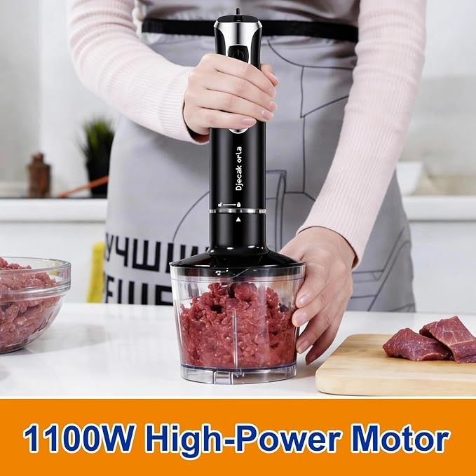 Upgraded 1100W 5-in-1 Immersion Hand Blender – 20 Variable Speeds, Up to 15,500 RPM, Handheld with Milk Frother & Food Processor, Black