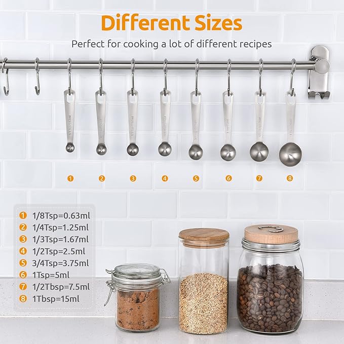 U-Taste 18/8 Stainless Steel Measuring Spoons Set for Dry and Liquid Ingredients(Set of 8), and Upgraded Measuring Cups and Spoons Set of 10 with Reinforced Welded Handle (Color)
