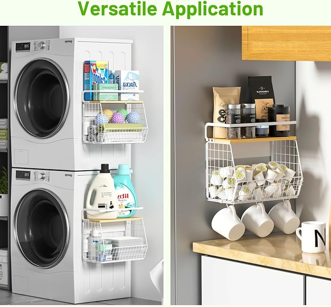 Ofiray-home Magnetic Fridge Shelf with Wood Lid, Fruit Potato Onion Storage Bins, Pantry Organizers, Large Container Spice Rack for Refrigerator, Kitchen Counter, Cabinet (2, White)