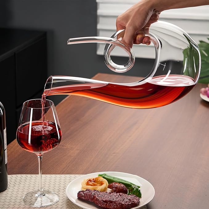 PARACITY 1200ml/40oz Art Series Swan Swirl Wine Decanter, Hand Blown Lead-Free Crystal Glass Red Wine Decanter with Aerator for Women and Men, Wine Gifts for Christmas, Birthdays