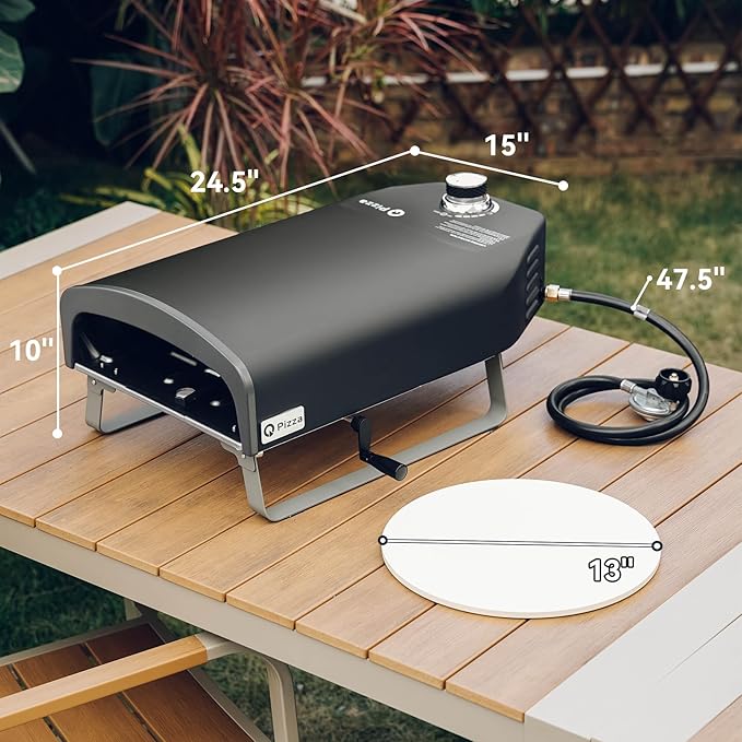 Portable Propane Pizza Oven with Manual Rotating Stone, Tabletop Gas Stove for Outdoor Kitchen, Gas Oven for Making Pizza, Bread, Steak, Pie, PS104