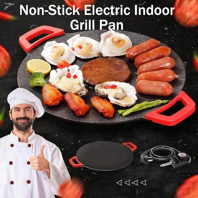 Indoor Smokeless Electric Griddle, 2026 Upgraded 1500w Portable Electric Korean BBQ Grill, Non-stick Round Grill Pan for BBQ, Tortillas, Steaks, Burgers, Pancakes (11.8in)