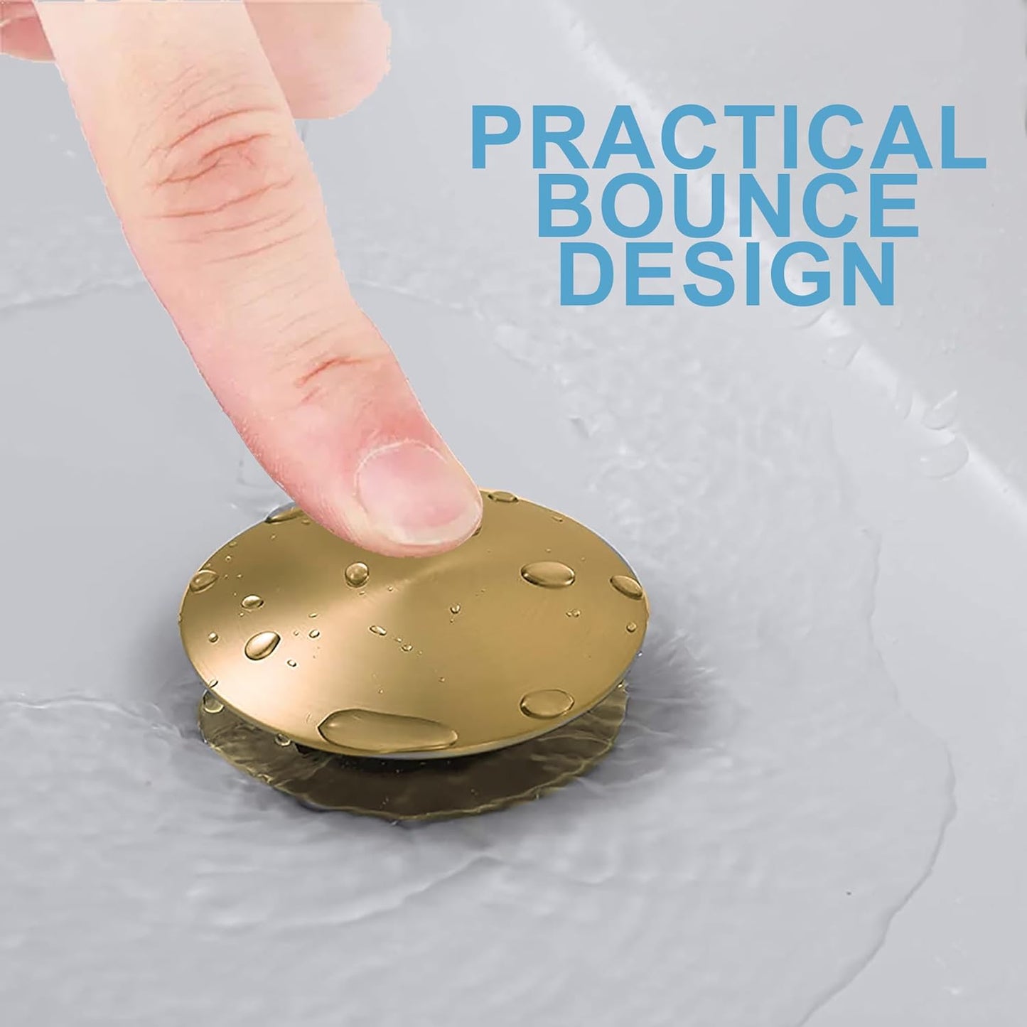 Bathroom Sink Drain, Gold Drain Stopper Bathroom Sink with Overflow,Pop Up Drain Assembly with Detachable Strainer Basket,Built-in Anti-Clogging Strainer,Stainless Steel Gold