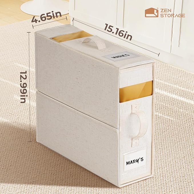 12Pack Linen Sheet Organizers for Linen Closet - King/Queen Size Bedding Storage Boxes with Clear Window | Foldable, Dustproof Sheet Storage Organizer for Blankets & Sheet Sets,Off-white