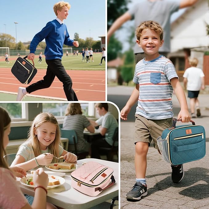 Genteen Lunch Box for Kids,Girls - Insulated LunchBox Reusable, Zip Closure & Buckle Handle, Portable Cooler for Work, School, Travel (Pink)