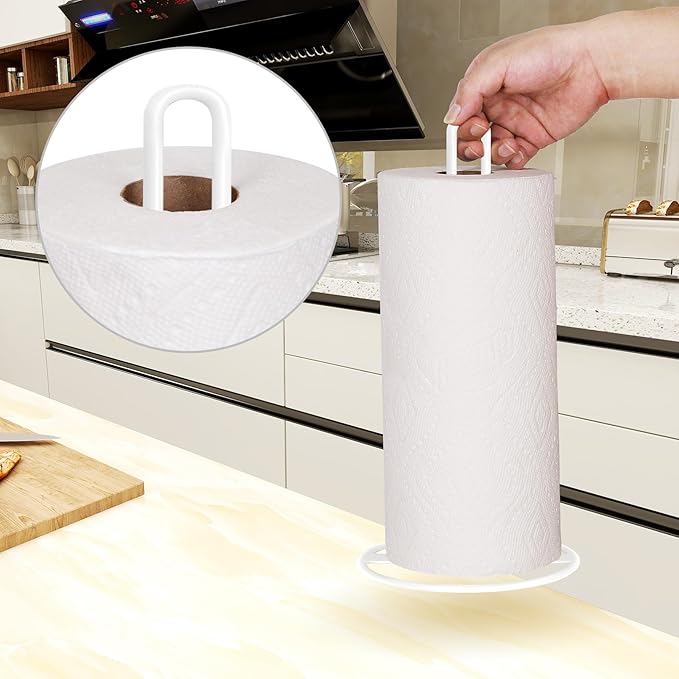 Paper Towel Holder Countertop, OBODING, Kitchen Paper Towel Stand Holder for Kitchen Organization and Storage, Paper Towel Holders for Standard and Large Size Rolls (White)