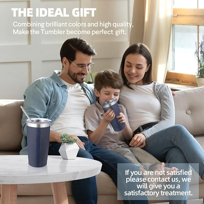 Volhoply 20oz Stainless Steel Tumbler with Lid and Straw Bulk 8 Pack,Double Wall Insulated Travel Iced Coffee Mug Fits Cup Holder,Powder Coated Cups for Hot/Cold Drinks,Christmas Gifts（Navy,8 Set）