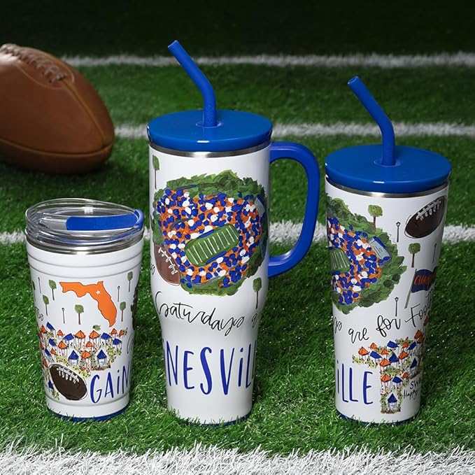Swig Life 32oz Straw Tumbler, Travel Coffee Tumbler with Lid, Cup Holder Friendly Travel Coffee Mug, Stainless Steel, 32 oz Reusable Insulated Coffee Mug (Saturdays In Gainesville)
