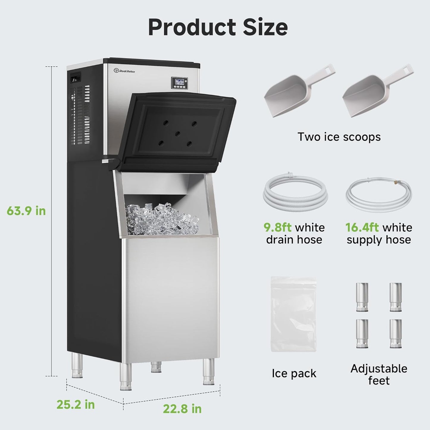 Real Relax Commercial Ice Machine 360LBS/24H, ETL Approved Industrial Ice Maker Machine with 200 LBS Storage Bin, Ice Scoop, Auto Self-Cleaning, LCD Display for Restaurant Bar Café
