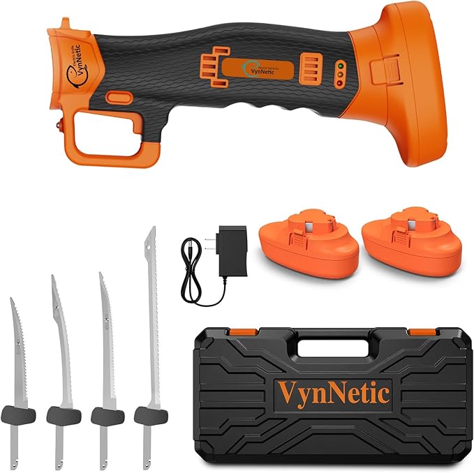 Electric Fillet Knife for Fish - Rechargeable Cordless Electric Knife With Non-Slip Grip Handle & 4 Ti-Nitride S.S. Coated Non-Stick Blades, 2 Batteriess Charger and Case For Fishing