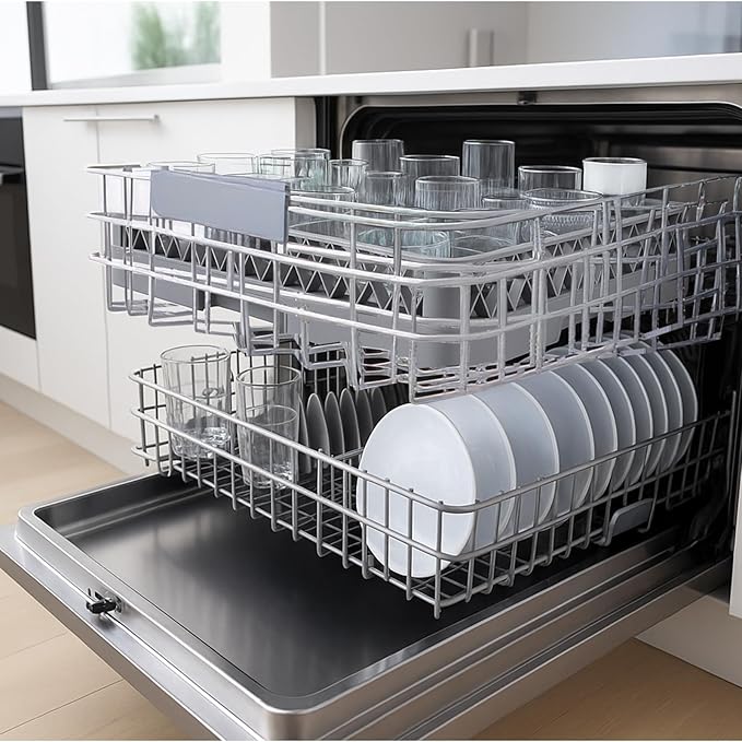 1 Pack Commercial Dishwasher Tray Rack Polypropylene Full Size Flatware Rack for Bowls Plates Knives Forks Cups (25 Grid,Gray)