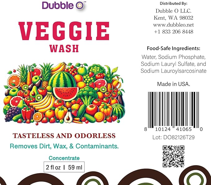 Fruit and Veggie Wash Concentrate - 2 fl. oz. ⦾ Makes 1 Full Gallon of Produce Wash When Diluted ⦾ Cleans Wax, Dirt, and Contaminants ⦾ Tasteless and Odorless